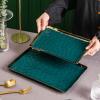 imageStone Lain Florian Porcelain Large and Medium Rectangle Service Platters Black with Gold RimGreen with Gold Rim