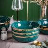 imageStone Lain Florian Porcelain Large and Medium Rectangle Service Platters Black with Gold RimGreen with Gold Rim