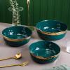 imageStone Lain Florian Porcelain Large and Medium Rectangle Service Platters Black with Gold RimGreen with Gold Rim