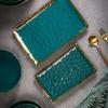 imageStone Lain Florian Porcelain Large and Medium Rectangle Service Platters Black with Gold RimGreen with Gold Rim