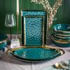 imageStone Lain Florian Porcelain Large and Medium Rectangle Service Platters Black with Gold RimGreen with Gold Rim