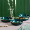 imageStone Lain Florian Porcelain Large and Medium Rectangle Service Platters Black with Gold RimGreen with Gold Rim