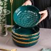 imageStone Lain Florian Porcelain Large and Medium Rectangle Service Platters Black with Gold RimGreen with Gold Rim