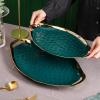 imageStone Lain Florian Porcelain Large and Medium Rectangle Service Platters Black with Gold RimGreen with Gold Rim