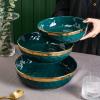 imageStone Lain Florian Porcelain Large and Medium Rectangle Service Platters Black with Gold RimGreen with Gold Rim