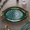 imageStone Lain Florian Porcelain Large and Medium Rectangle Service Platters Black with Gold RimGreen with Gold Rim