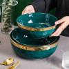 imageStone Lain Florian Porcelain Large and Medium Rectangle Service Platters Black with Gold RimGreen with Gold Rim