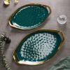 imageStone Lain Florian Porcelain Large and Medium Rectangle Service Platters Black with Gold RimGreen with Gold Rim