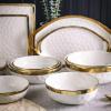 imageStone Lain Florian Porcelain Large and Medium Rectangle Service Platters Black with Gold RimWhite with Gold Rim