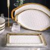 imageStone Lain Florian Porcelain Large and Medium Rectangle Service Platters Black with Gold RimWhite with Gold Rim