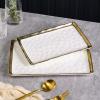 imageStone Lain Florian Porcelain Large and Medium Rectangle Service Platters Black with Gold RimWhite with Gold Rim