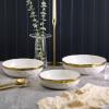 imageStone Lain Florian Porcelain Large and Medium Rectangle Service Platters Black with Gold RimWhite with Gold Rim