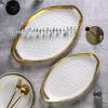 imageStone Lain Florian Porcelain Large and Medium Rectangle Service Platters Black with Gold RimWhite with Gold Rim