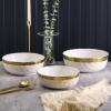imageStone Lain Florian Porcelain Large and Medium Rectangle Service Platters Black with Gold RimWhite with Gold Rim