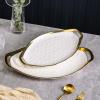 imageStone Lain Florian Porcelain Large and Medium Rectangle Service Platters Black with Gold RimWhite with Gold Rim