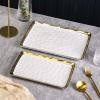 imageStone Lain Florian Porcelain Large and Medium Rectangle Service Platters Black with Gold RimWhite with Gold Rim
