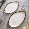 imageStone Lain Florian Porcelain Large and Medium Rectangle Service Platters Black with Gold RimWhite with Gold Rim