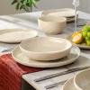 imageStone Lain Mirella 12Piece Dinnerware Set Stoneware Plates and Bowls set Microwave and Dishwasher Safe Dish Set for 4 BlueBeige