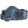 imageStone Lain Mirella 12Piece Dinnerware Set Stoneware Plates and Bowls set Microwave and Dishwasher Safe Dish Set for 4 BlueBlue