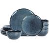imageStone Lain Mirella 12Piece Dinnerware Set Stoneware Plates and Bowls set Microwave and Dishwasher Safe Dish Set for 4 BlueBlue