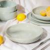 imageStone Lain Mirella 12Piece Dinnerware Set Stoneware Plates and Bowls set Microwave and Dishwasher Safe Dish Set for 4 BlueLight Green