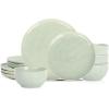 imageStone Lain Mirella 12Piece Dinnerware Set Stoneware Plates and Bowls set Microwave and Dishwasher Safe Dish Set for 4 BlueLight Green