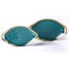 imageStone Lain Florian Porcelain Large and Medium Rectangle Service Platters Black with Gold RimGreen with Gold Rim