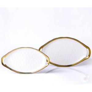 imageStone Lain Florian Porcelain Large and Medium Rectangle Service Platters Black with Gold RimWhite with Gold Rim