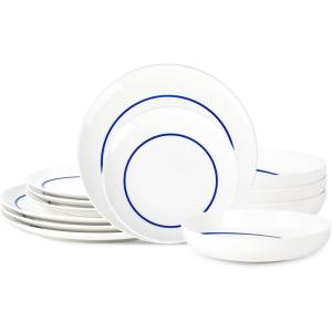 imageStone Lain Luna 12Piece Porcelain Dinnerware Set Plates and Bowls Set Dish Set for 4 GreenLuna  Blue
