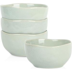 imageStone Lain Mirella 12Piece Dinnerware Set Stoneware Plates and Bowls set Microwave and Dishwasher Safe Dish Set for 4 BlueLight Green