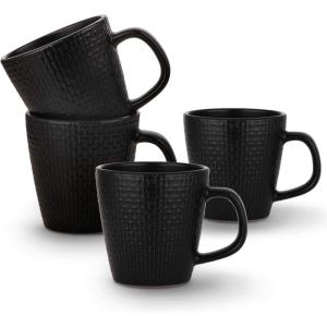 imageStone lain Weave Stoneware Dish Set 4 Mugs Olivia  BlackAbigael  Black