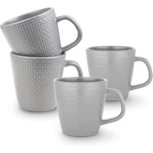 imageStone lain Weave Stoneware Dish Set 4 Mugs Olivia  BlackOlivia  Gray