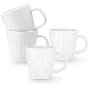 imageStone lain Weave Stoneware Dish Set 4 Mugs Olivia  BlackOlivia  White