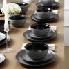 imageStone Lain Dua 12Piece Dinnerware Set Stoneware Plate and Bowls Set Dishwasher and Microwave Safe Dish Set for 4 BlackBlack