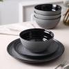 imageStone Lain Dua 12Piece Dinnerware Set Stoneware Plate and Bowls Set Dishwasher and Microwave Safe Dish Set for 4 BlackBlack