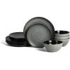 imageStone Lain Dua 12Piece Dinnerware Set Stoneware Plate and Bowls Set Dishwasher and Microwave Safe Dish Set for 4 BlackBlack