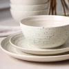 imageStone Lain Dua 12Piece Dinnerware Set Stoneware Plate and Bowls Set Dishwasher and Microwave Safe Dish Set for 4 BlackWhite