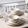 imageStone Lain Dua 12Piece Dinnerware Set Stoneware Plate and Bowls Set Dishwasher and Microwave Safe Dish Set for 4 BlackWhite