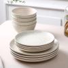 imageStone Lain Dua 12Piece Dinnerware Set Stoneware Plate and Bowls Set Dishwasher and Microwave Safe Dish Set for 4 BlackWhite
