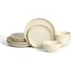 imageStone Lain Dua 12Piece Dinnerware Set Stoneware Plate and Bowls Set Dishwasher and Microwave Safe Dish Set for 4 BlackWhite