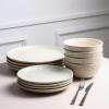 imageStone Lain Dua 12Piece Dinnerware Set Stoneware Plate and Bowls Set Dishwasher and Microwave Safe Dish Set for 4 BlackWhite
