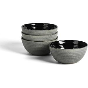 imageStone Lain Dua 12Piece Dinnerware Set Stoneware Plate and Bowls Set Dishwasher and Microwave Safe Dish Set for 4 BlackBlack