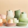 imageStone Lain Delilah 8inch Bowl 6Piece Dish Set Porcelain PeachLime Green