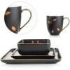 imageStone Lain Porcelain Square Dinnerware Set Black With Gold Leaves Service For 4 16 PieceBlack