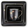 imageStone Lain Porcelain Square Dinnerware Set Black With Gold Leaves Service For 4 16 PieceBlack