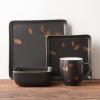imageStone Lain Porcelain Square Dinnerware Set Black With Gold Leaves Service For 4 16 PieceBlack