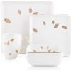 imageStone Lain Porcelain Square Dinnerware Set Black With Gold Leaves Service For 4 16 PieceWhite