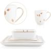 imageStone Lain Porcelain Square Dinnerware Set Black With Gold Leaves Service For 4 16 PieceWhite