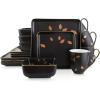 imageStone Lain Porcelain Square Dinnerware Set Black With Gold Leaves Service For 4 16 PieceBlack