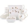 imageStone Lain Porcelain Square Dinnerware Set Black With Gold Leaves Service For 4 16 PieceWhite